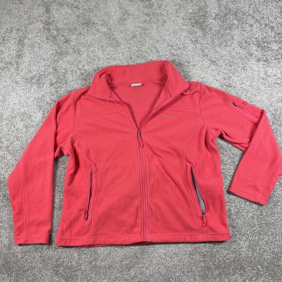 Columbia Jacket Womens 1X Fleece Zip Up Pockets Outdoors Hiking Coral Pink - Picture 1 of 14